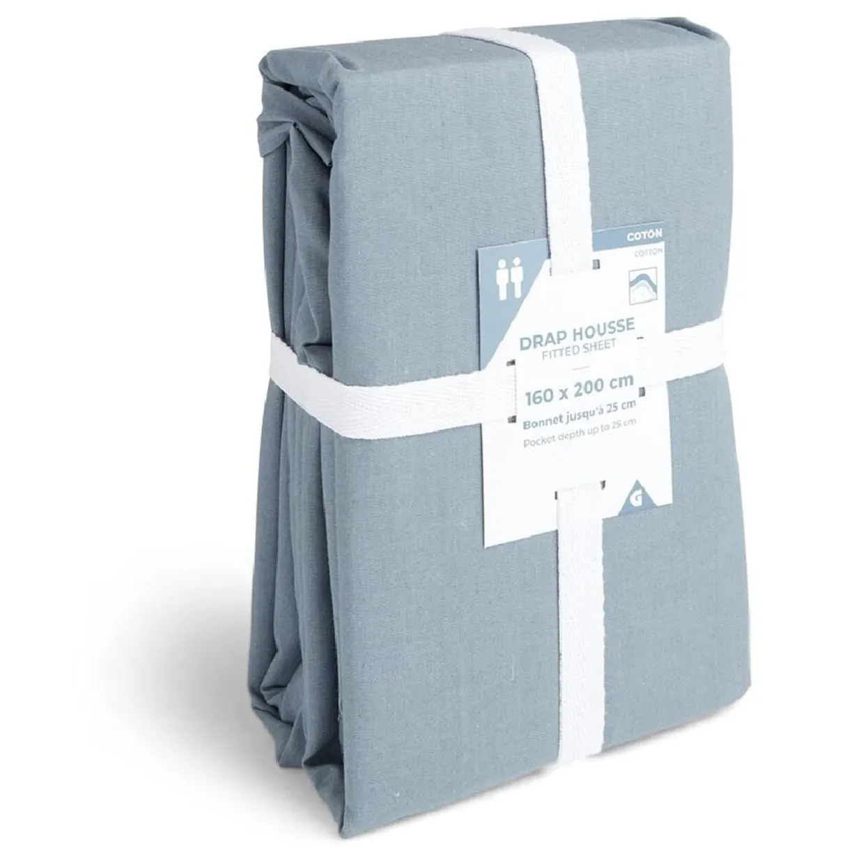 Drap housse 160x200cm 100% coton bleu chiné < Gifi Sale