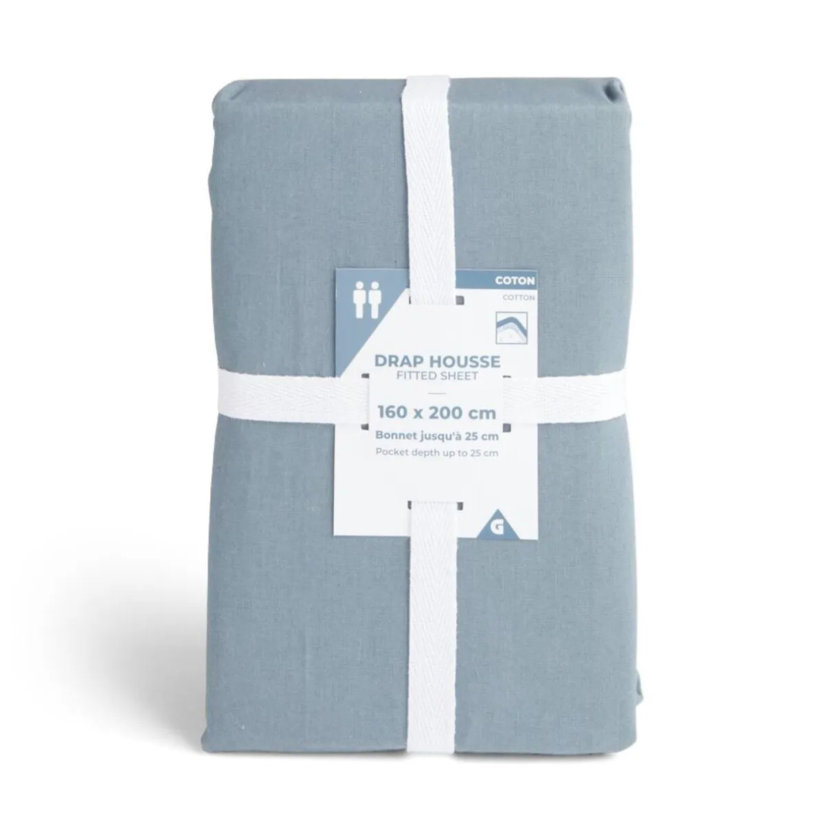 Drap housse 160x200cm 100% coton bleu chiné < Gifi Sale