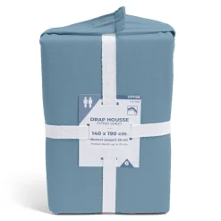 Drap housse 140x190cm 100% coton bleu chiné < Gifi Outlet