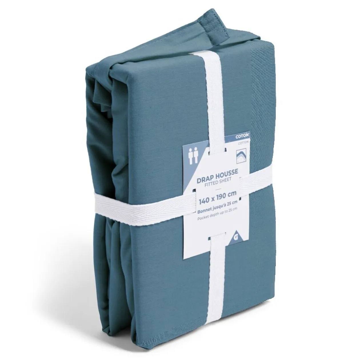 Drap housse 140x190cm 100% coton bleu marine