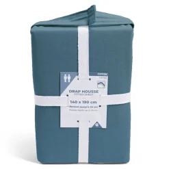 Drap housse 140x190cm 100% coton bleu marine