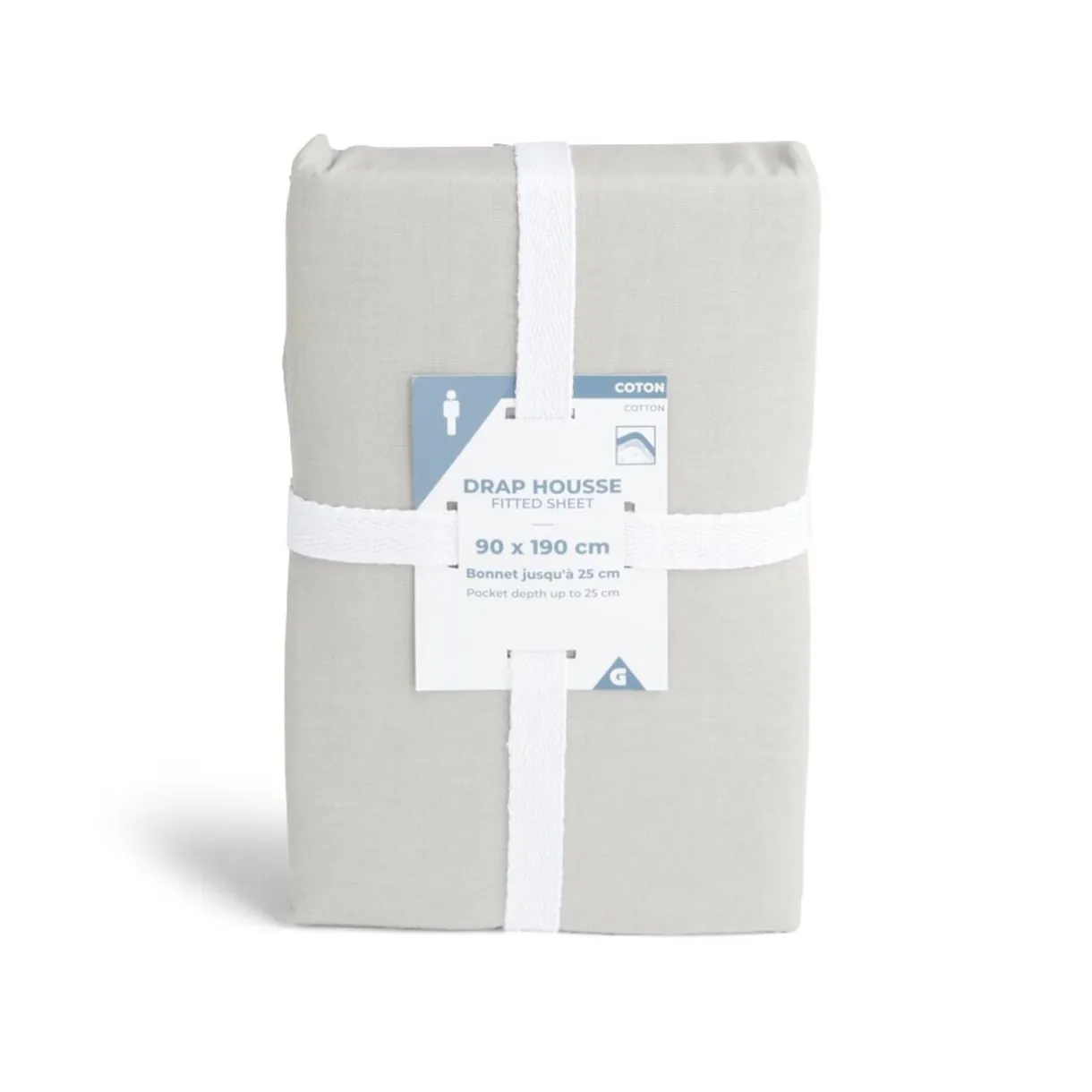 Drap housse 90x190cm 100% coton gris clair < Gifi Clearance