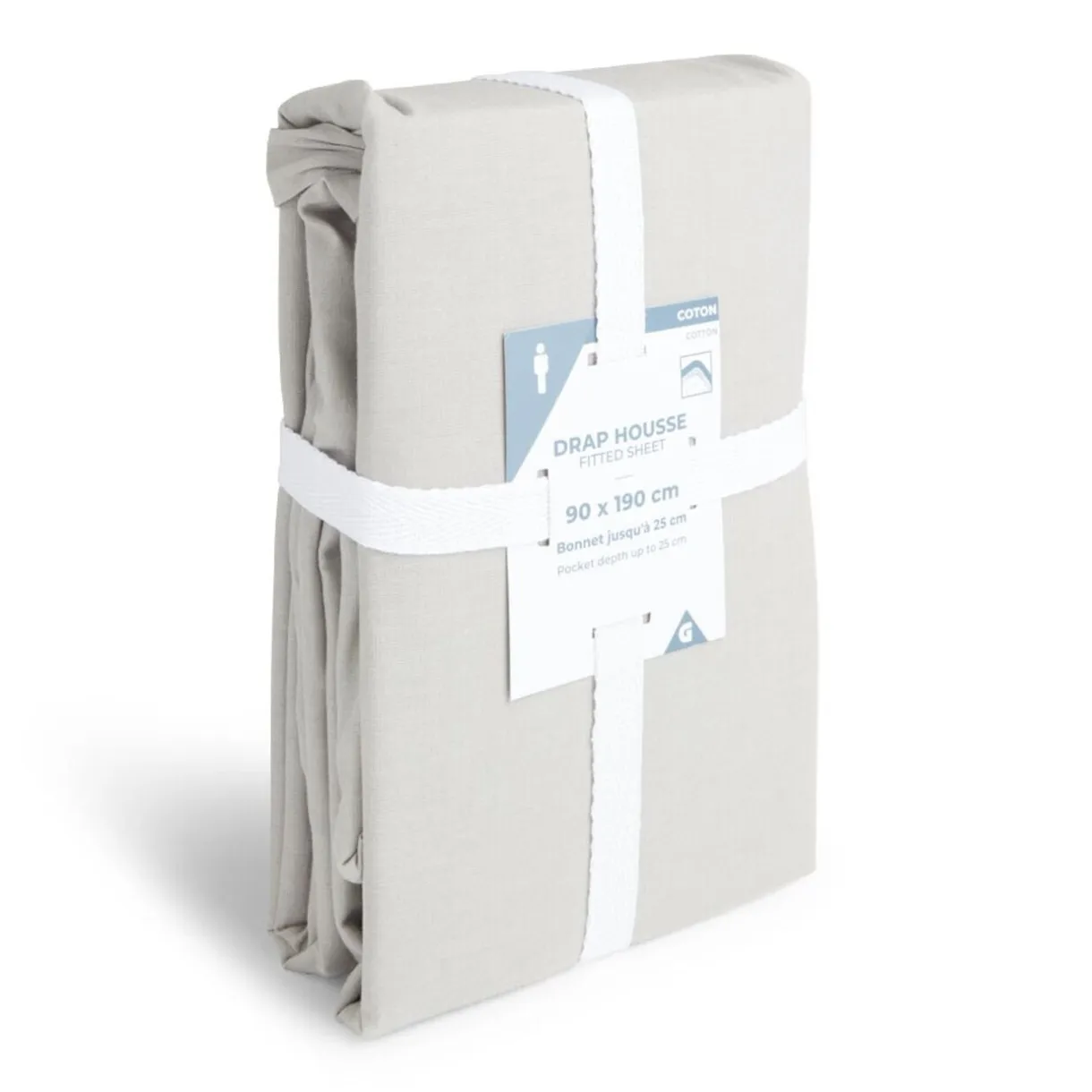 Drap housse 90x190cm 100% coton gris clair < Gifi Clearance
