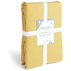 Drap housse 90x190cm 100% coton jaune moutarde