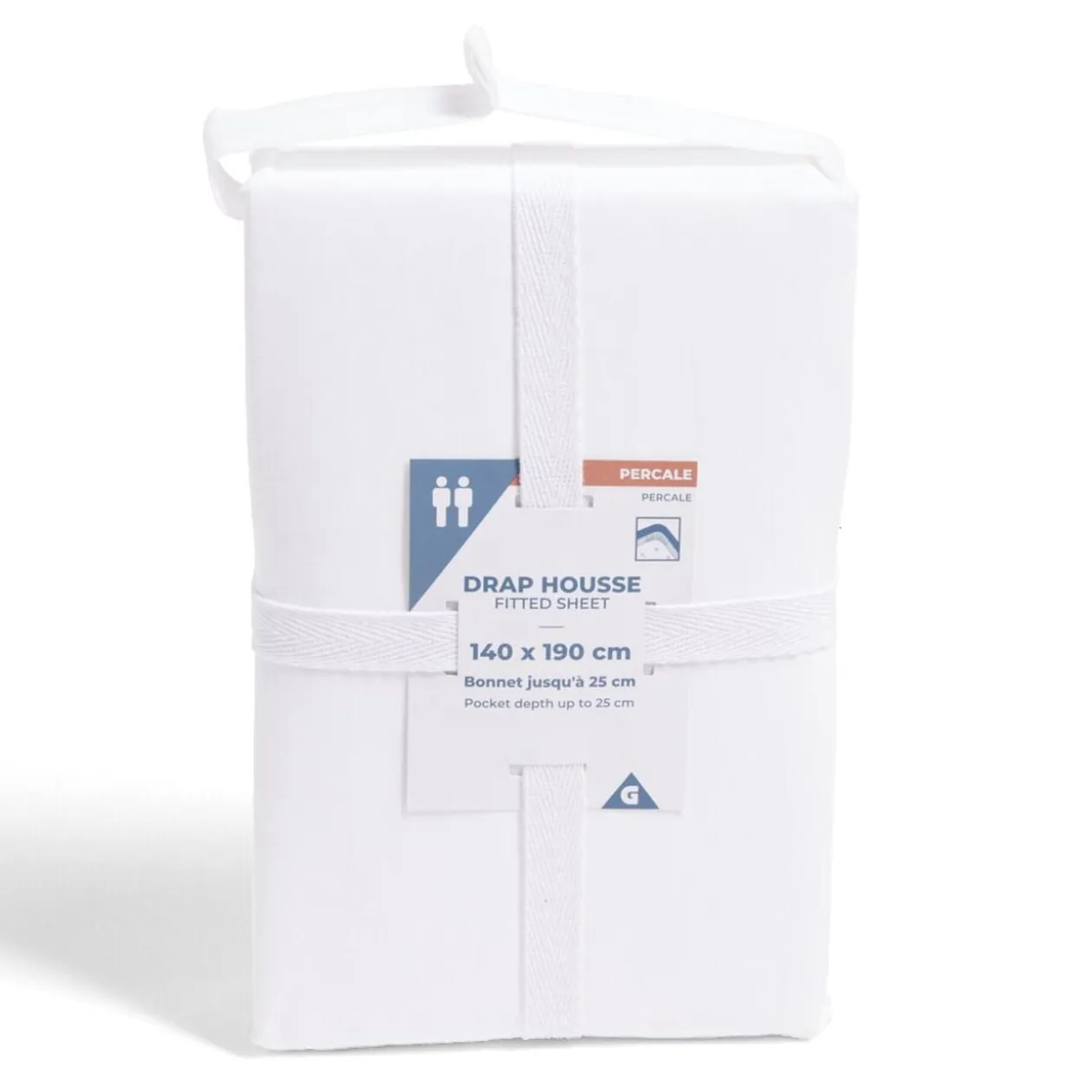 Drap housse 140x190cm 100% coton percale blanc