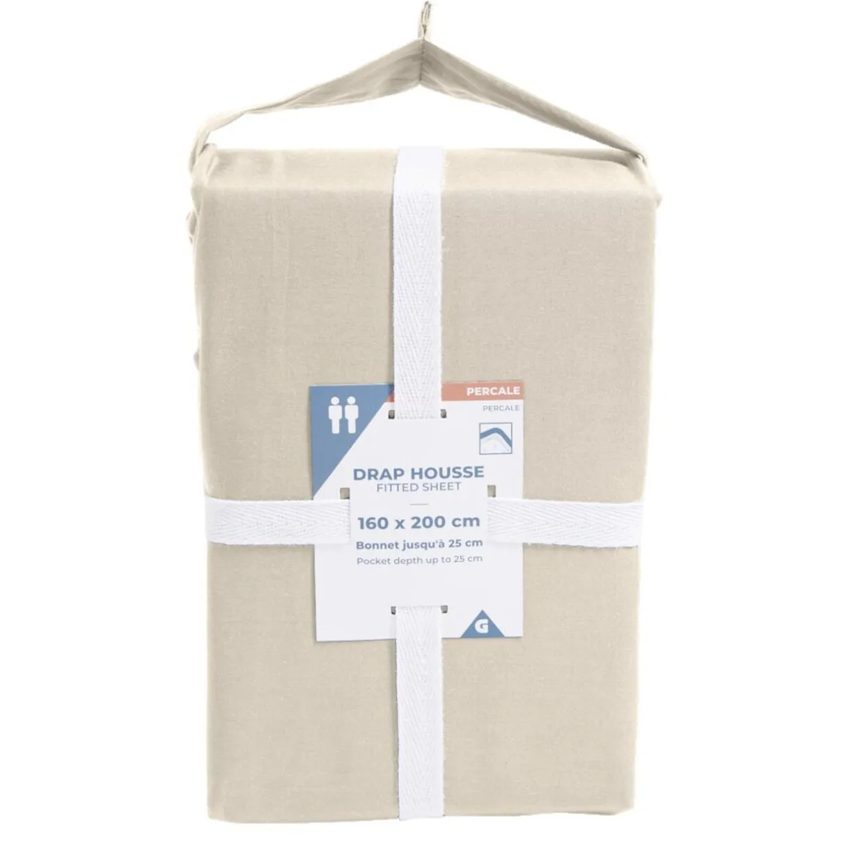 Drap housse 160x200cm 100% coton percale beige < Gifi Discount