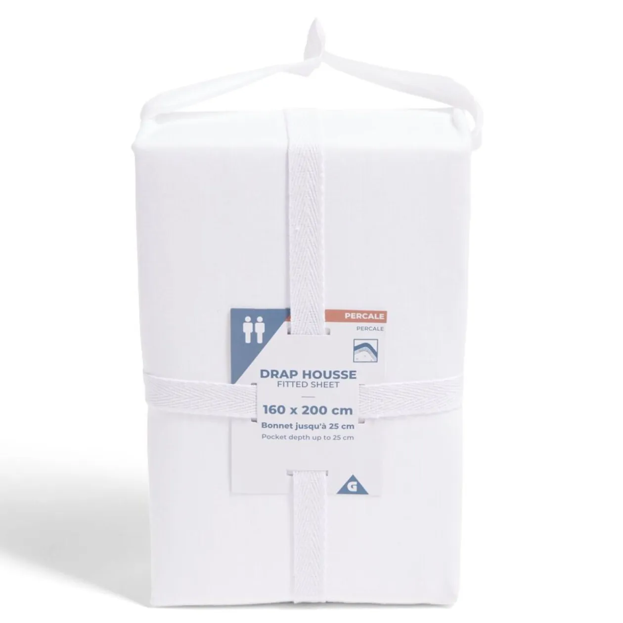 Drap housse 160x200cm 100% coton percale blanc