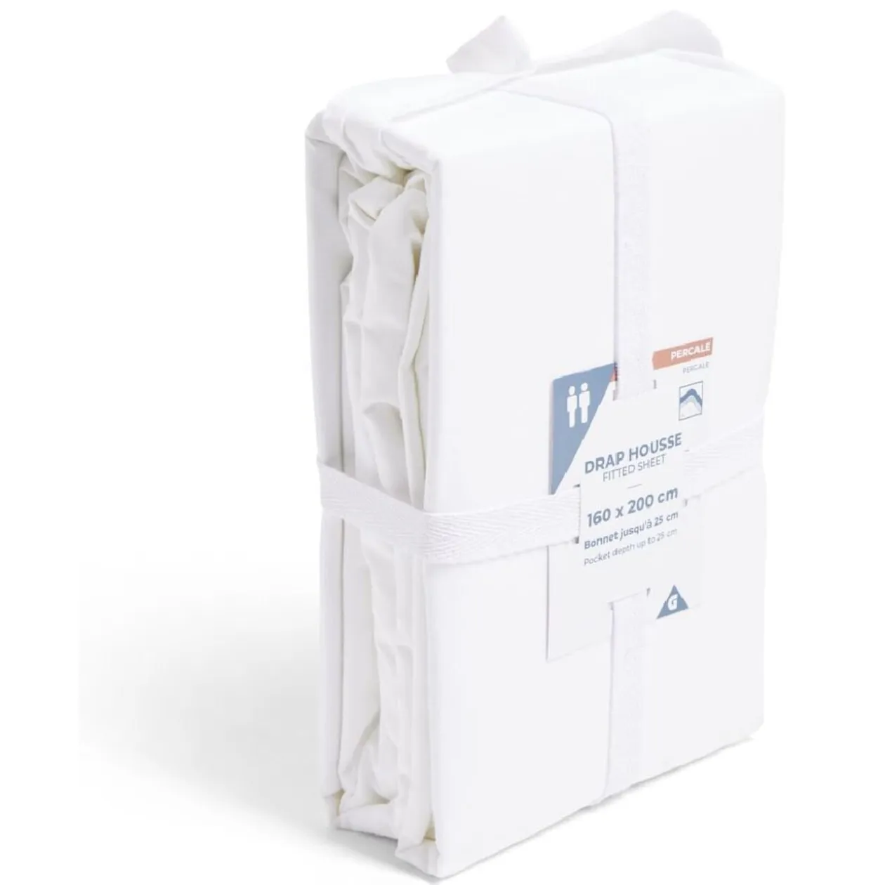 Drap housse 160x200cm 100% coton percale blanc