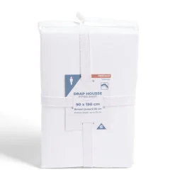 Drap housse 90x190cm 100% coton percale blanc