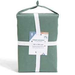 Drap housse 90x190cm 100% coton percale vert < Gifi Outlet