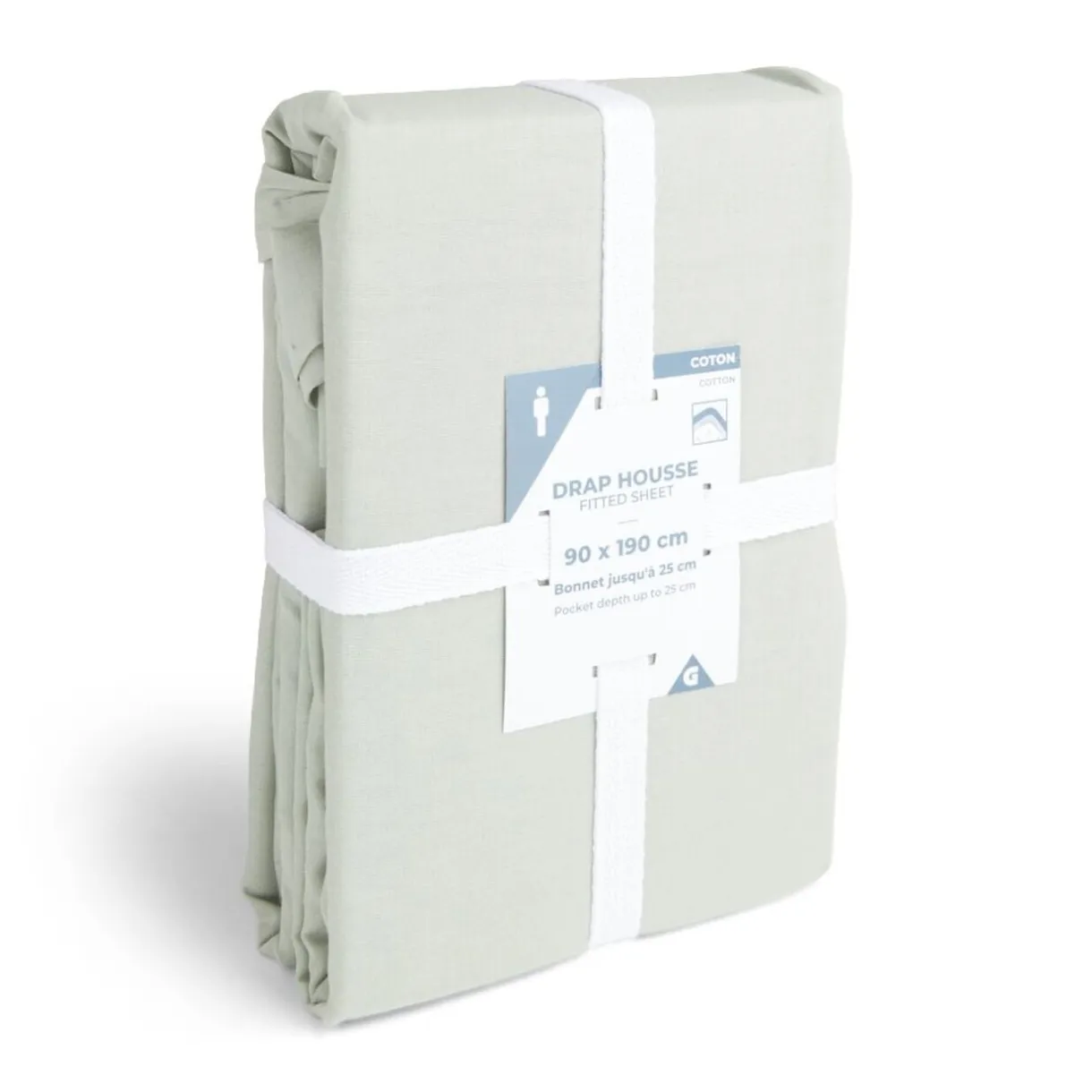 Drap housse 90x190cm 100% coton vert céladon < Gifi