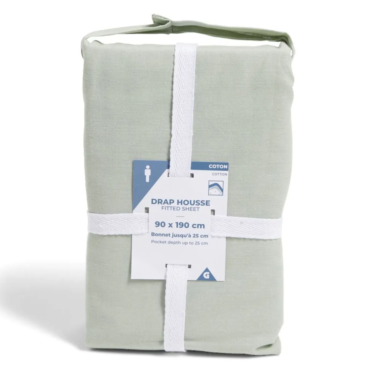 Drap housse 90x190cm 100% coton vert céladon < Gifi