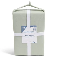 Drap housse 160x200cm 100% coton vert céladon