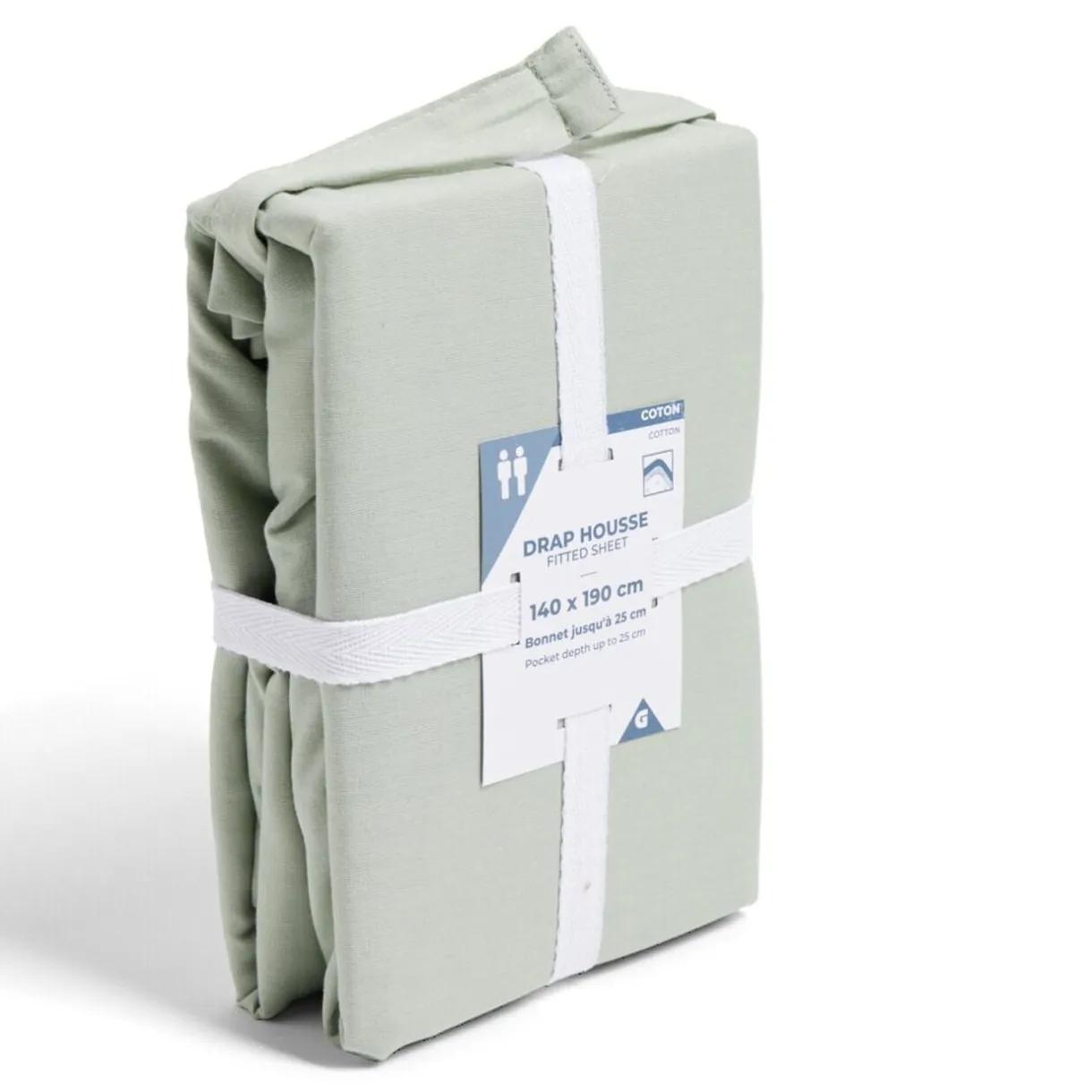 Drap housse 140x190cm 100% coton vert céladon < Gifi Sale