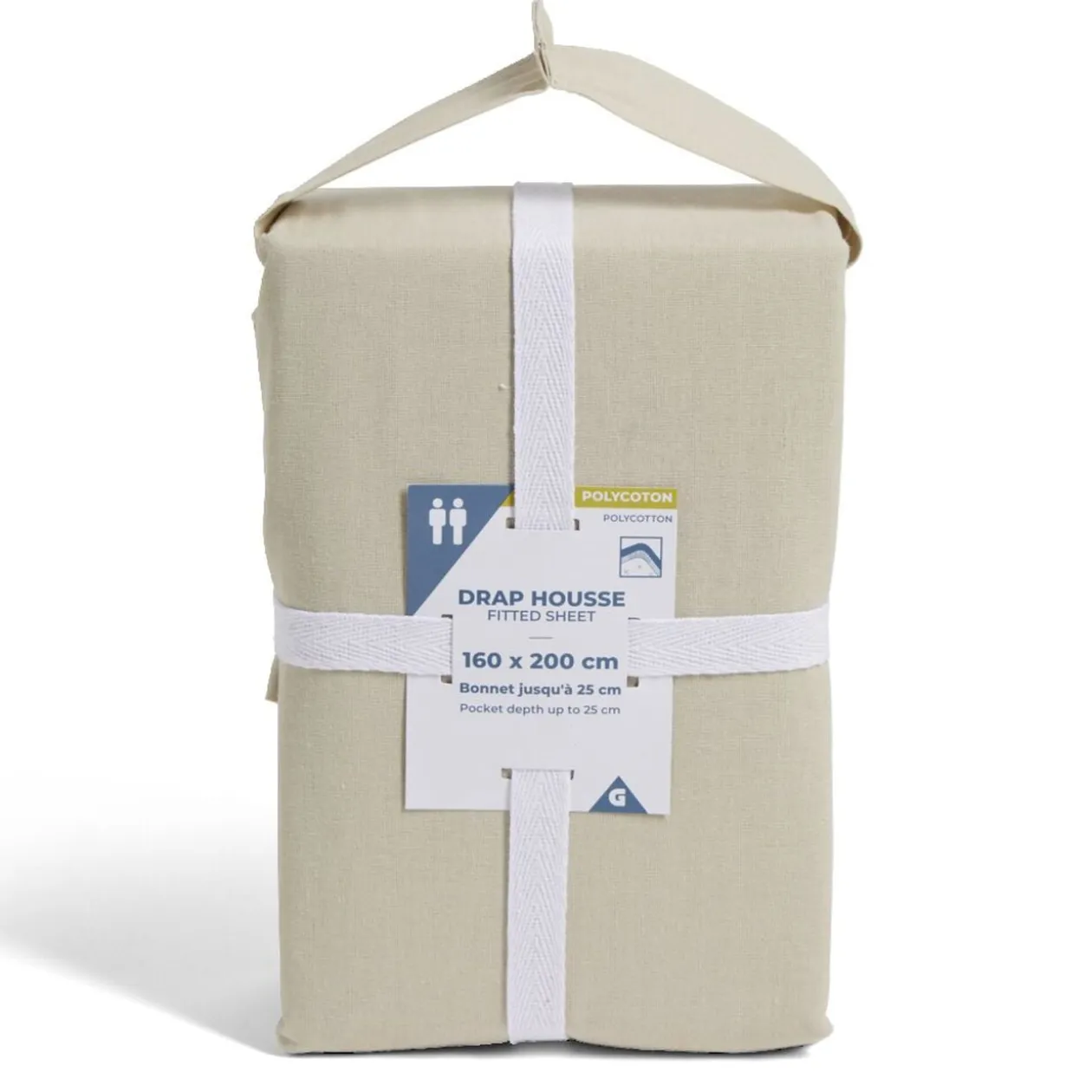 Drap housse 160x200cm polycoton beige
