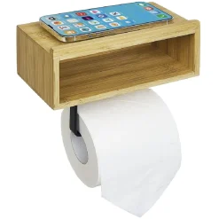 Dérouleur papier WC avec support téléphone en bambou