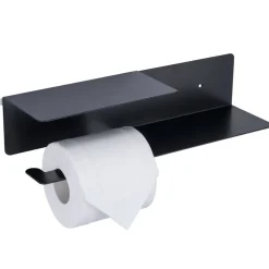 Dérouleur papier WC avec support téléphone métal noir 37x8xH10cm