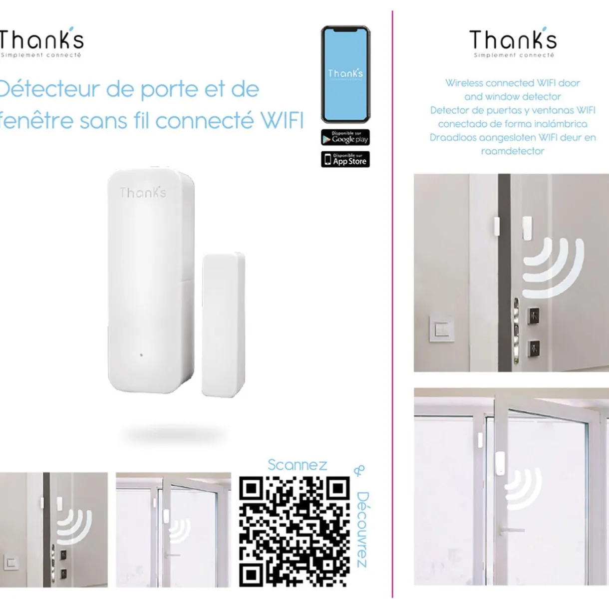 Détecteur d'ouverture de porte et fenêtre connecté WIFI < Gifi Sale