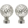 Embout tringle à rideau Ø28mm boule rond ajouré aluminium brossé x2