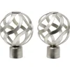 Embout tringle à rideau Ø20mm boule ajourée aluminium brossé x2
