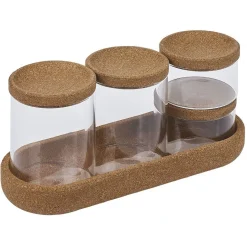 Ensemble bocal en verre x4 avec support en liège 26x10xH8cm