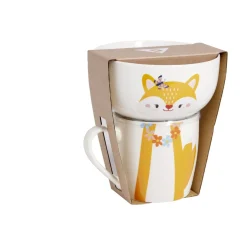 Ensemble bol et mug en porcelaine motif enfant motif renard H15cm < Gifi Best