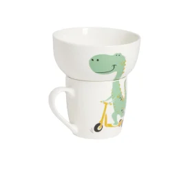 Ensemble bol et mug en porcelaine motif enfant motif dinosaure H15cm < Gifi New