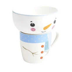 Ensemble mug 355ml avec bol 520ml porcelaine motif bonhomme de neige
