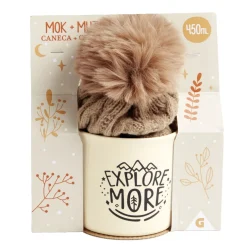 Ensemble mug 450ml faïence avec bonnet à pompon marron < Gifi Discount
