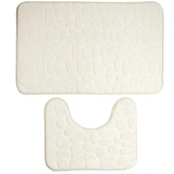 Ensemble tapis de bain et contour WC à mémoire de forme beige ou gris < Gifi Outlet