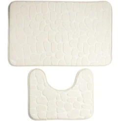 Ensemble tapis de bain et contour WC à mémoire de forme beige ou gris < Gifi Outlet