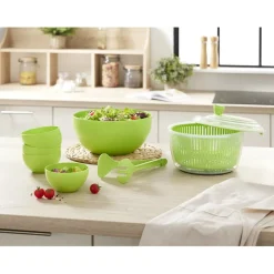 Essoreuse à salade avec couverts et saladier plastique vert < Gifi Outlet