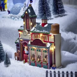 Façade étable des rennes lumineuse pour village de Noël polyrésine 26x8xH30cm