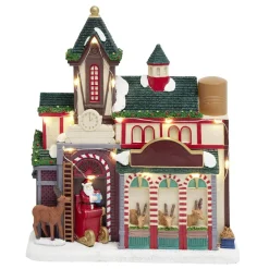 Façade étable des rennes lumineuse pour village de Noël polyrésine 26x8xH30cm