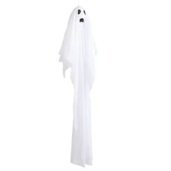 Fantôme Halloween à suspendre LED animé et lumineux polyester blanc Ø9xH80cm