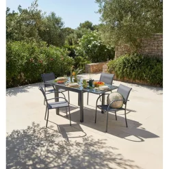 Fauteuil de jardin Oslow métal et textilène gris 63xH86x56cm