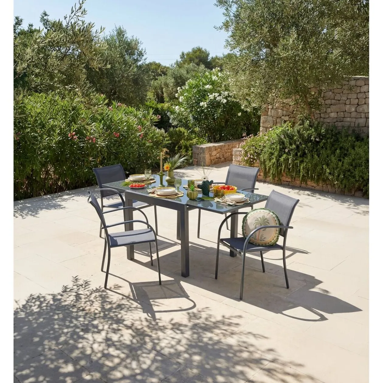 Fauteuil de jardin Oslow métal et textilène gris 63xH86x56cm