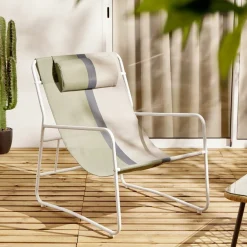 Fauteuil de jardin relax acier et textilène vert et blanc Oslow 83xH86x65cm < Gifi Sale