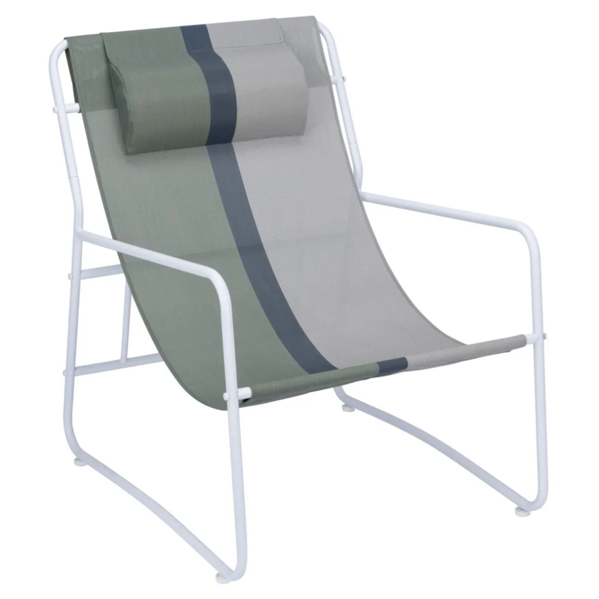 Fauteuil de jardin relax acier et textilène vert et blanc Oslow 83xH86x65cm < Gifi Sale