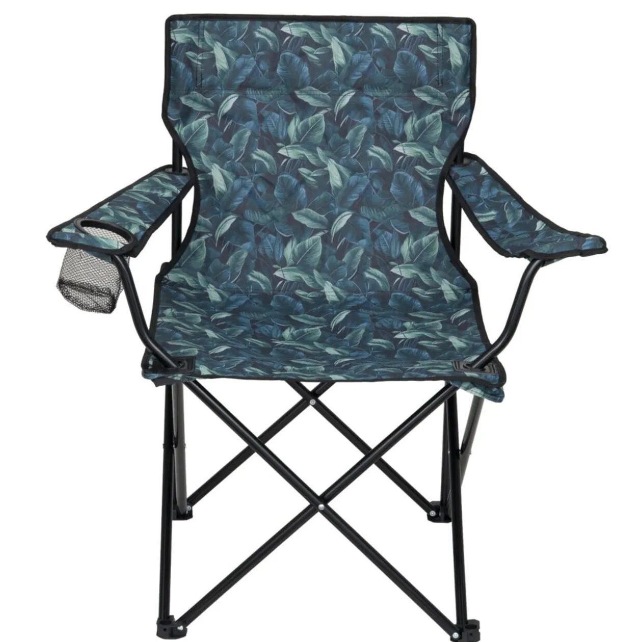 Fauteuil pêcheur avec porte-boisson motif feuillage exotique L50xP50xH80cm