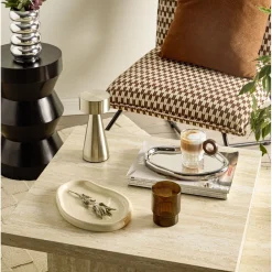 Fauteuil relax Joseph pied métal noir et tissu marron et noir 75x65xH78cm