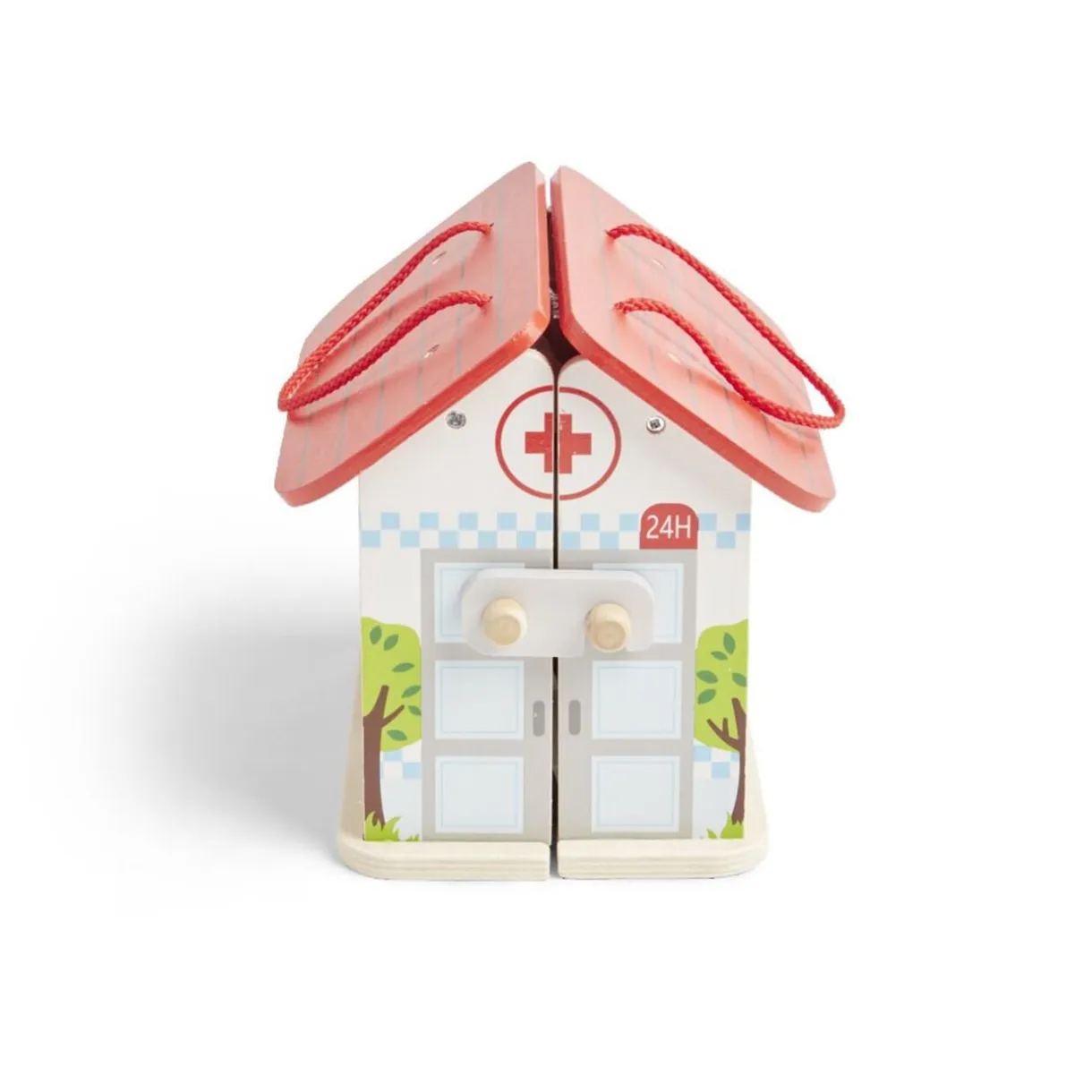 Ferme ou hôpital ou caserne de pompiers pliable en bois 20,5x17,5xH19cm < Gifi