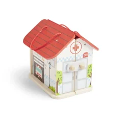 Ferme ou hôpital ou caserne de pompiers pliable en bois 20,5x17,5xH19cm < Gifi