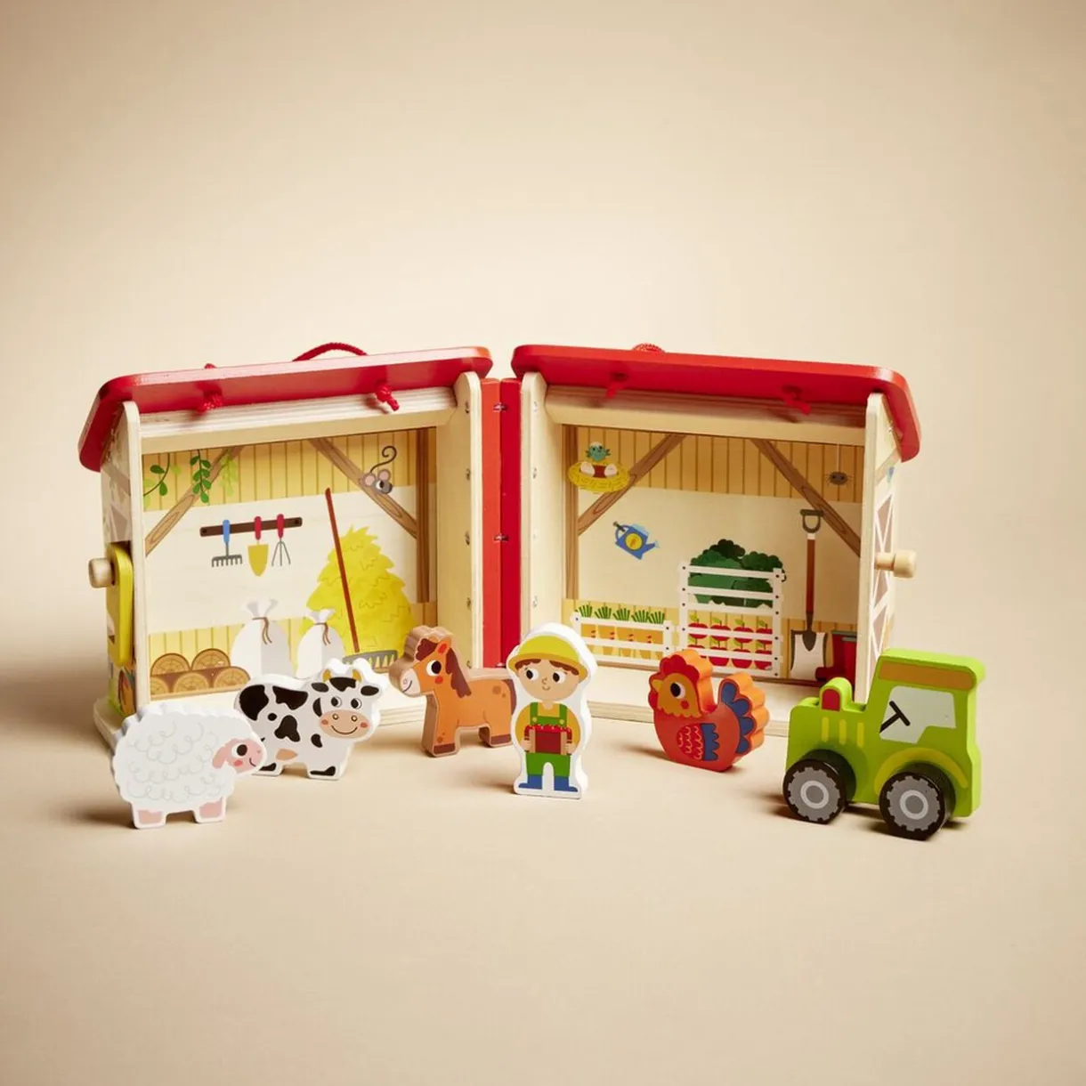 Ferme ou hôpital ou caserne de pompiers pliable en bois 20,5x17,5xH19cm < Gifi