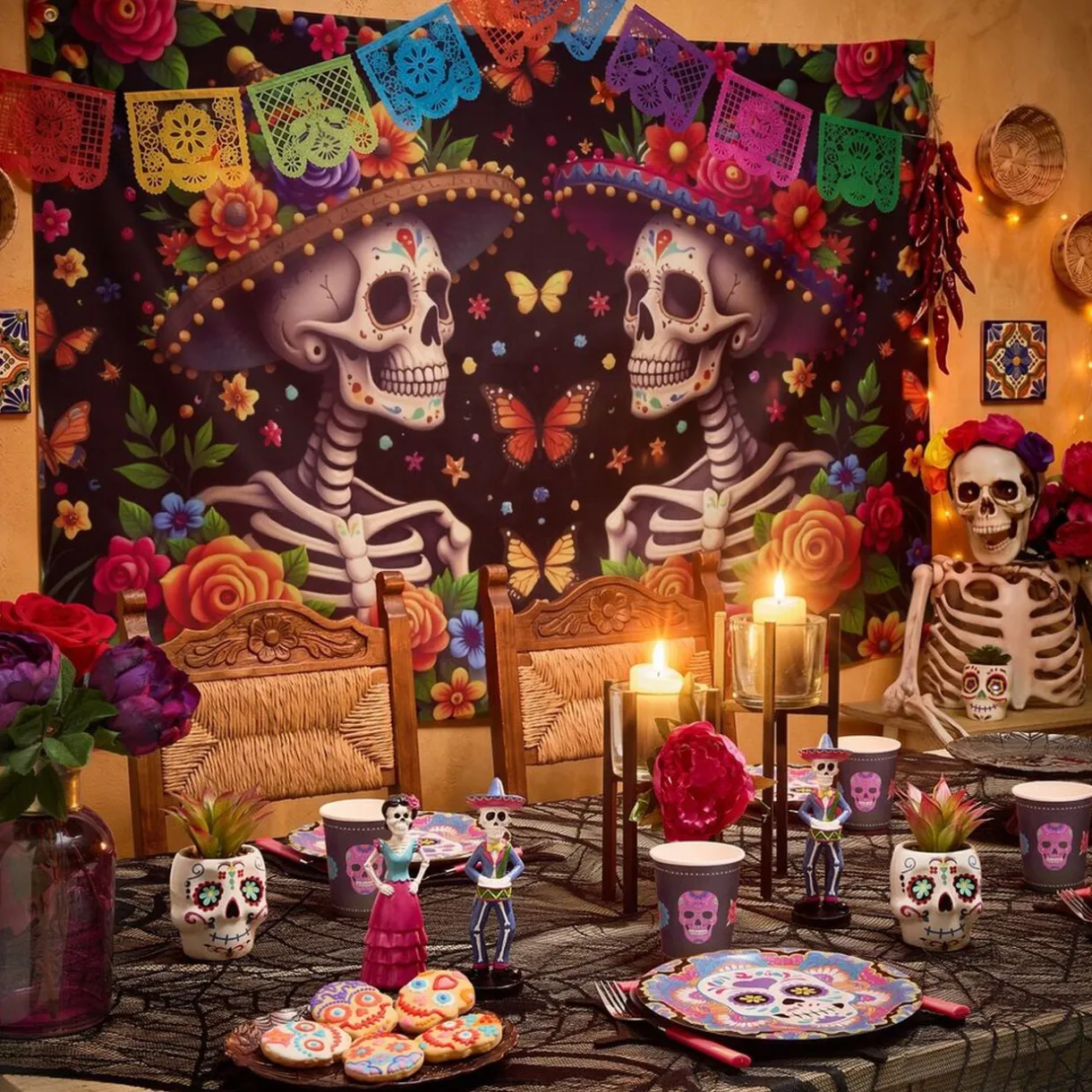 Figurine couple mexicain Halloween Calavera résine Ø5,5xH16,5cm (2 modèles) < Gifi Best