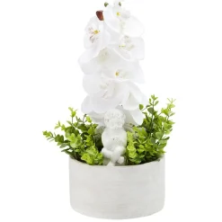 Fleur artificielle orchidée dans pot en ciment H40 cm blanc