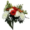 Fleur artificielle piquet dalhia/camélia/eucalyptus blanc et orange 23 têtes