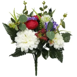 Fleur artificielle piquet dalhia/camélia/eucalyptus rouge blanc violet 23 têtes < Gifi Online