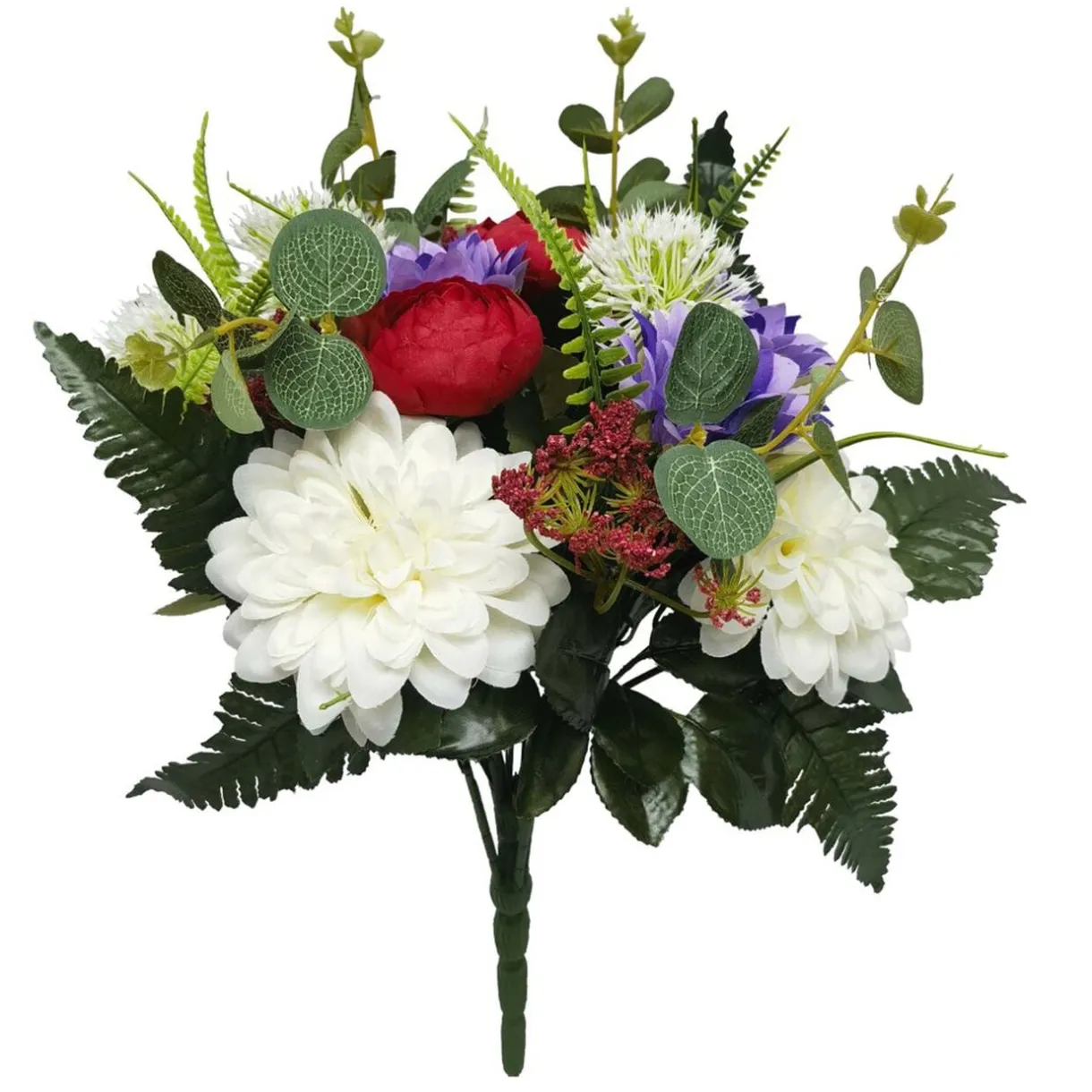 Fleur artificielle piquet dalhia/camélia/eucalyptus rouge blanc violet 23 têtes < Gifi Online