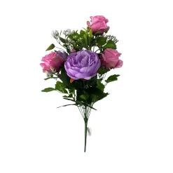 Fleur artificielle piquet rose/pivoine violet et rose 11 têtes